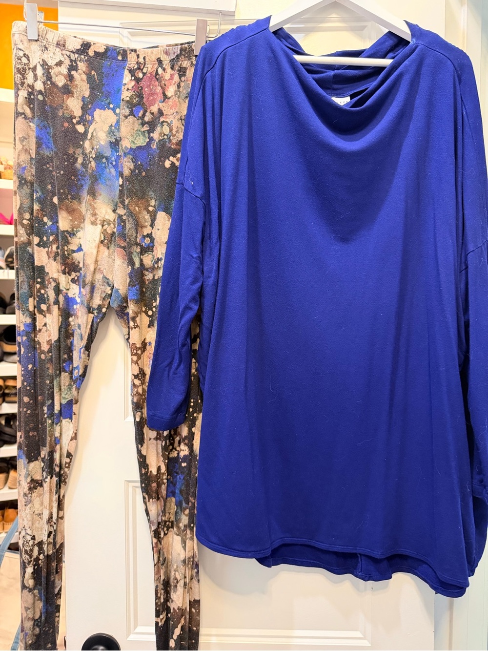 Bryn Walker Royal Blue Draped Neck Long-Sleeve Top and leggings XL